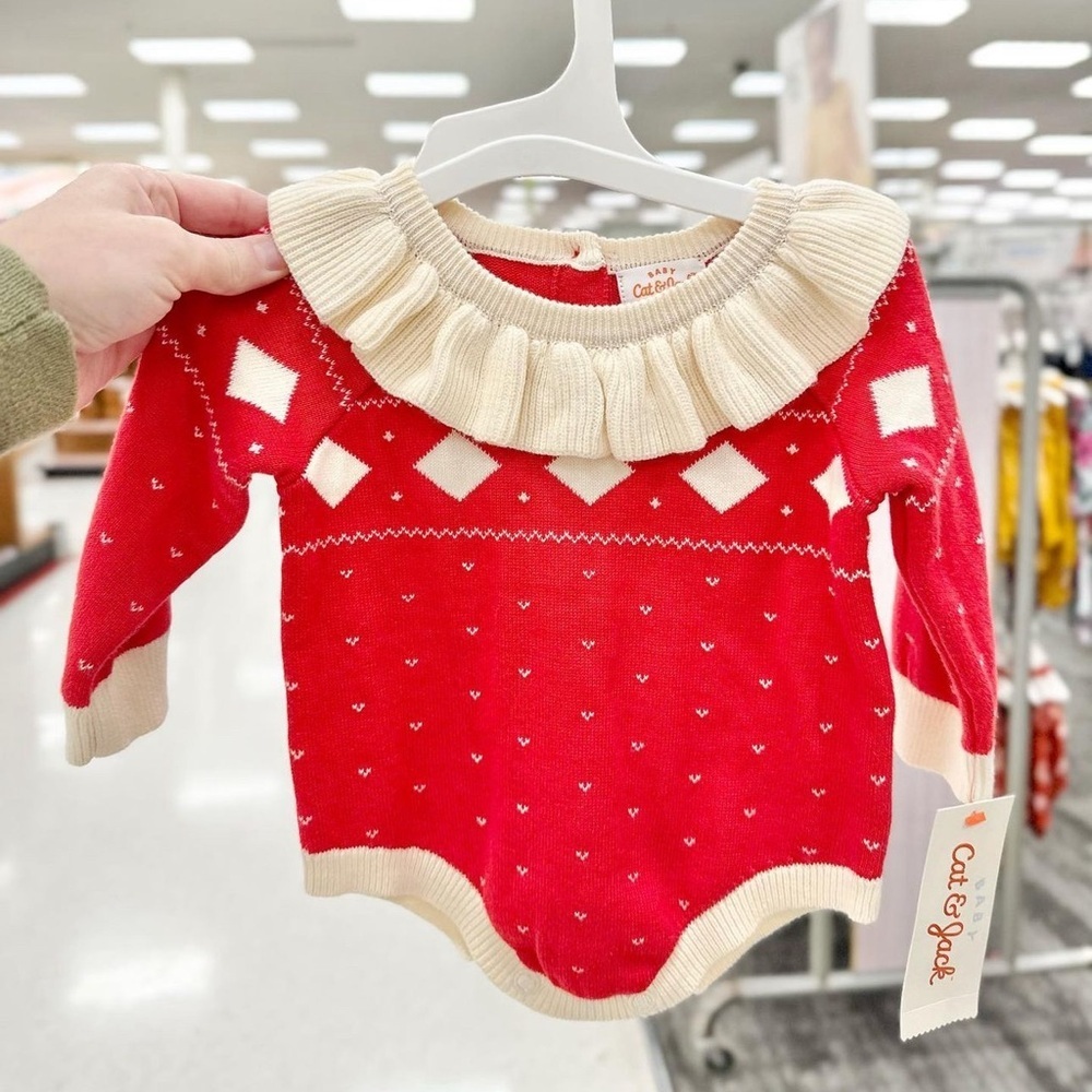 Cat & Jack holiday sweater bodysuit size 0-3 months. NWT